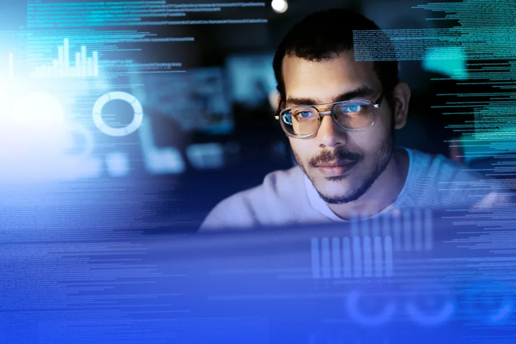 abstract image man at computer